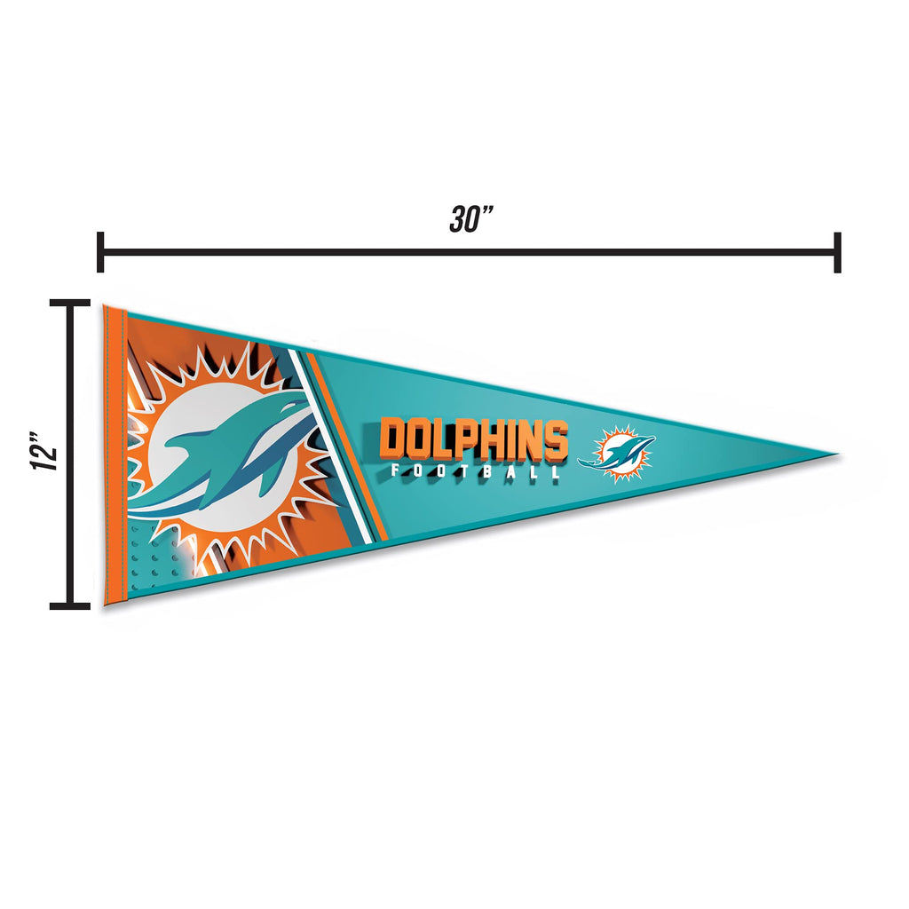 Rico Industries Nfl Football Miami Dolphins Primary 12'' X 30'' Felt Wall D  Cor Pennant - Great For Home/Bed Room/Man Cave D  C