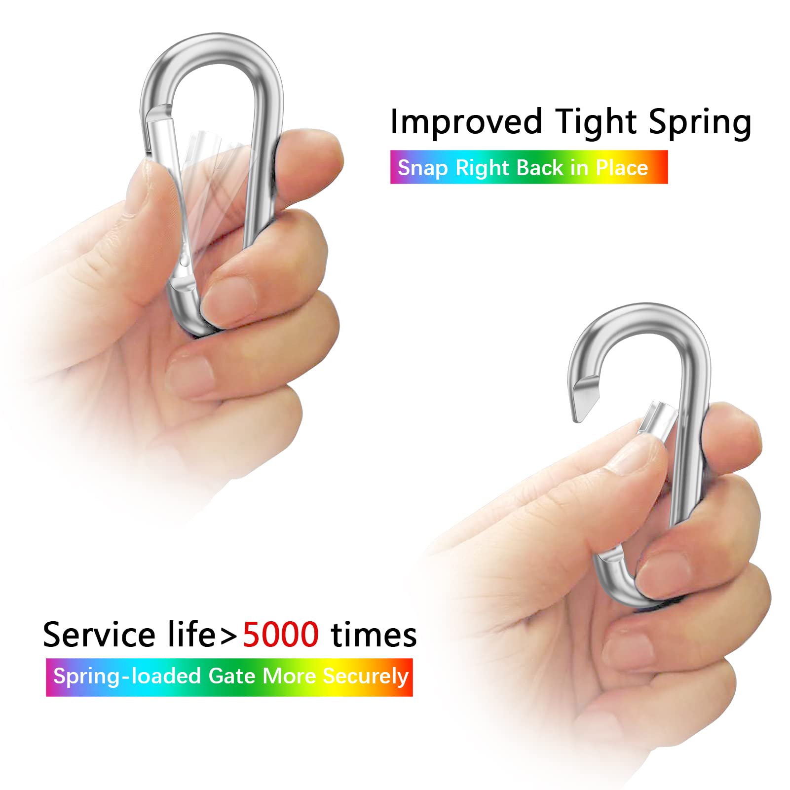 Sprookber 3'' Aluminum Carabiner D Ring, Caribeenerclips, Spring Snap Hookfor Keychain Clip,Set Of 10 (Silver)