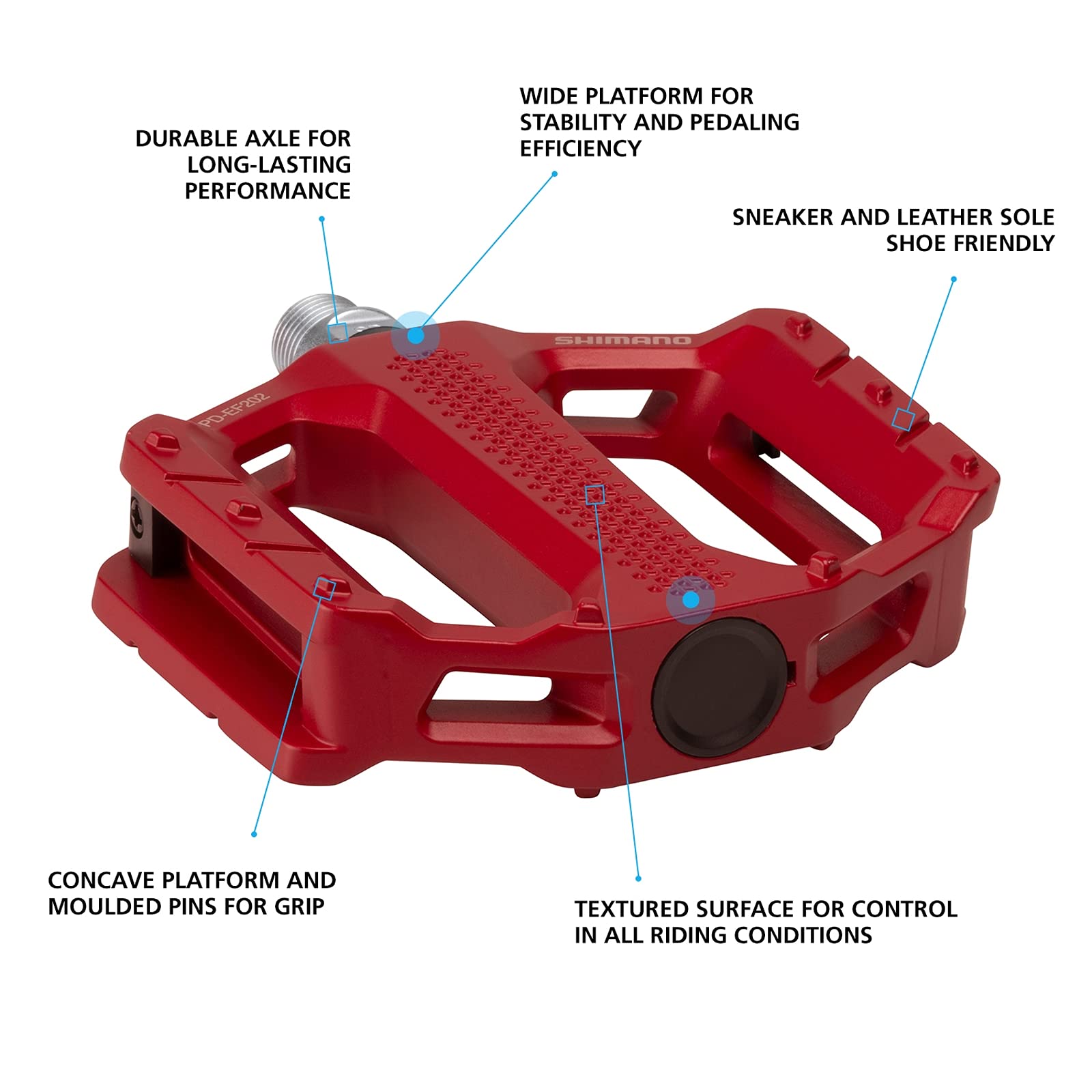 Shimano Pd- Ef202 Casual Riding Flat Pedal, Red, One Size