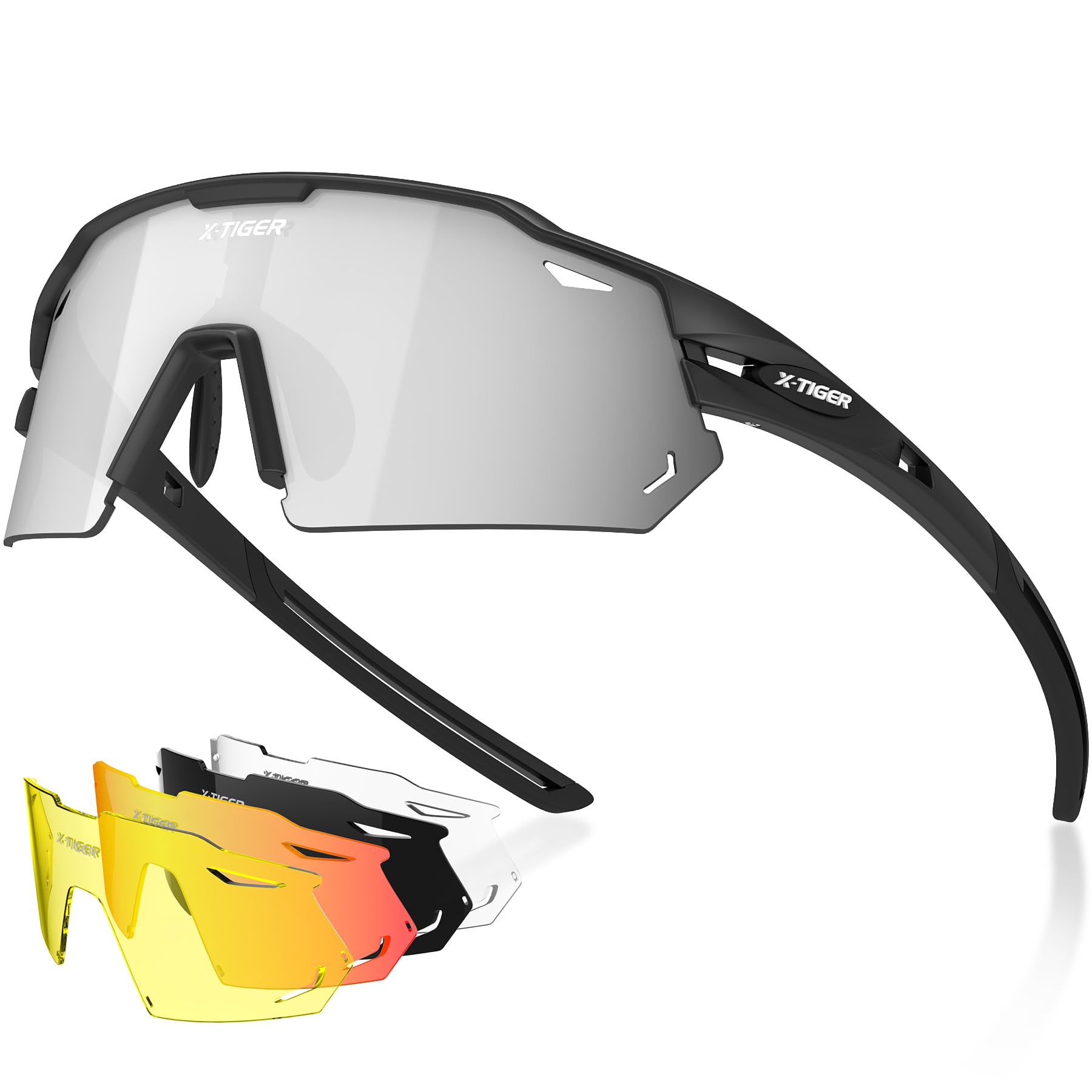 X-Tiger Polarized Cycling Glasses With 5 Interchangeable Lenses,Mtb Biking Baseball Running Sports Sunglasses For Men Women