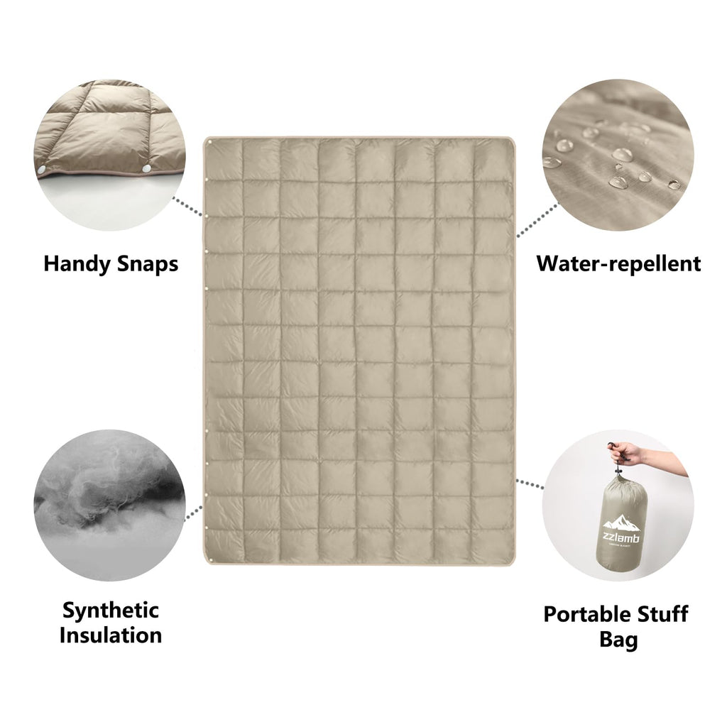 Zzlamb Camping Blanket For Adults, Compact Lightweight Soft Puffy Blanket Water-Repellent, Packable Warm Quilt Down Alternative
