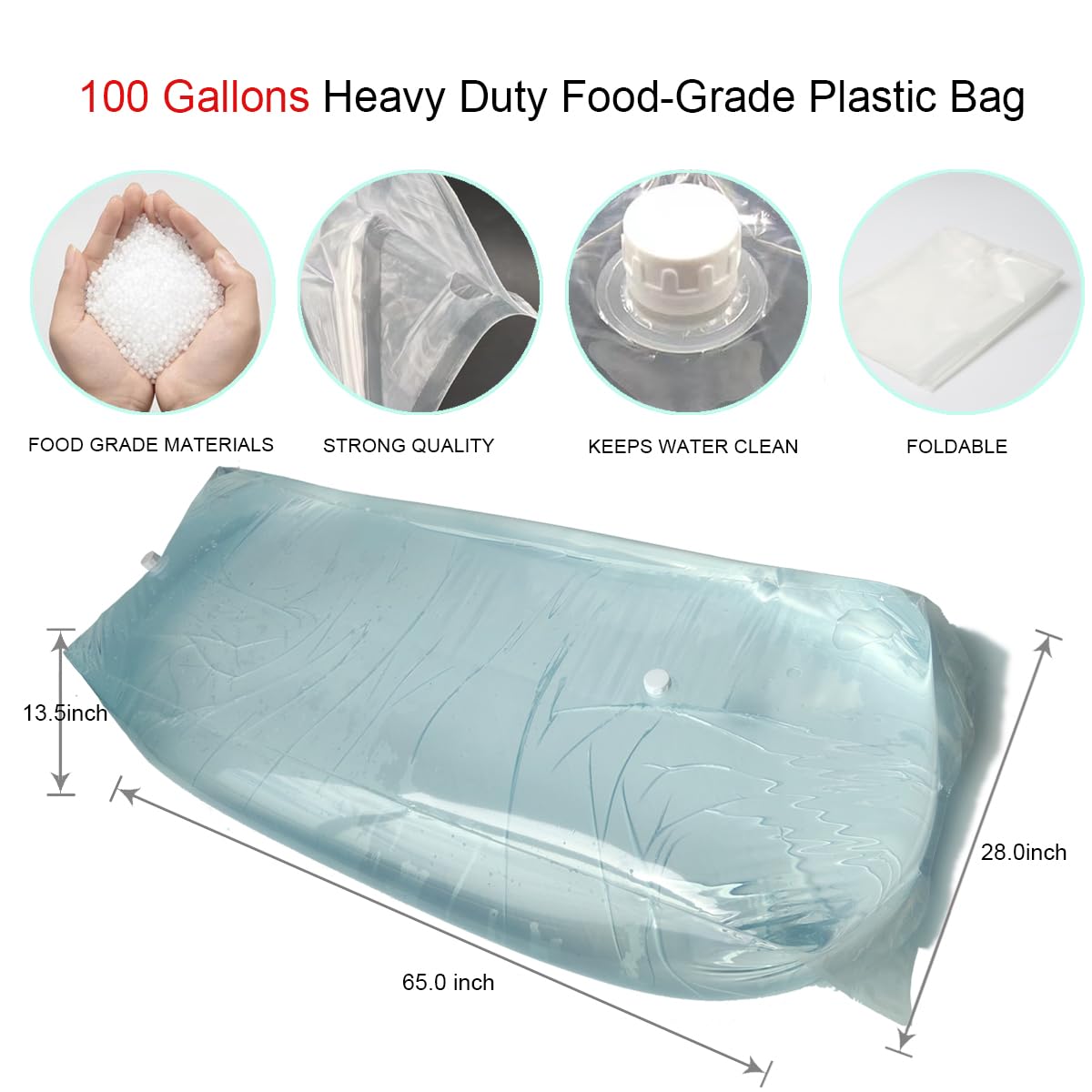 Yonawlsy Foldable Water Bladder, Bathtub Bladder Bpa Free, Hold Up To 100 Gallons Of Fresh Drinking Water, Using For Camping, Ga