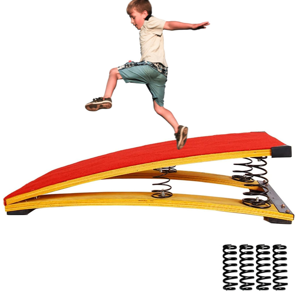 4 Springs Gymnastics Springboard For Kids Vaulting Training Fitness Playing, Portable Curved Spring Board, Hard Wood Practice Eq