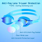 Cooloo Kids Goggles For Swimming For Age 3-15, 2 Pack Kids Swim Goggles With Nose Cover, No Leaking, Anti-Fog, Waterproof, Blue