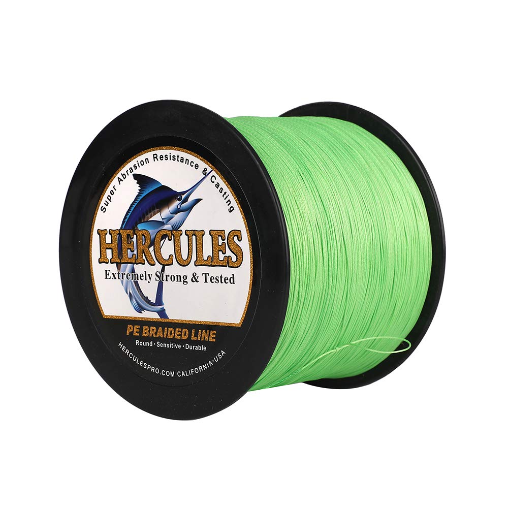 Hercules Braided Fishing Line 2000M 2187Yds 10Lbs-200Lbs Pe Superline 8 Strands (Fluorescent Green 180Lb/81Kg 0.70Mm)