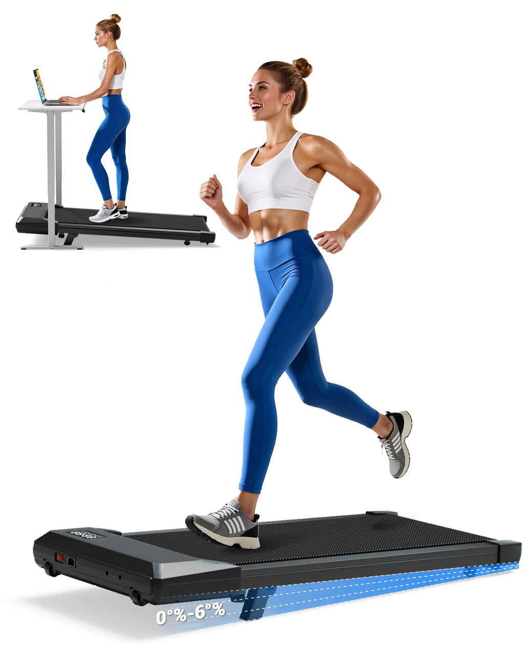 Deerrun Walking Pad 2 In 1 Under Desk Treadmill, 2.5Hp Low Noise Walking Pad Running Jogging Machine With Remote Control For Hom