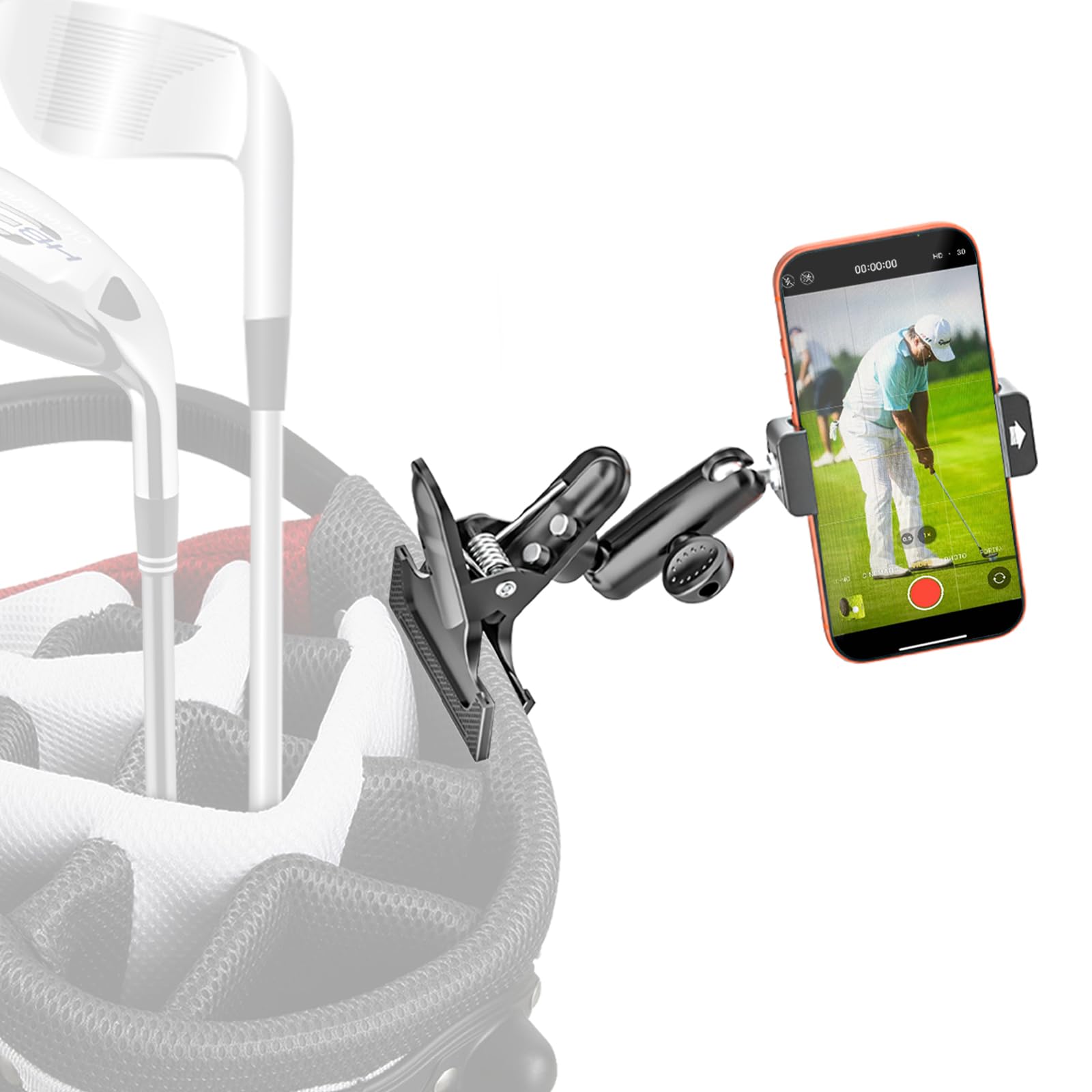 Wukanleng Golf Bag Phone Holder - Record Your Golf Swing, All Metal Phone Mount Clip for Golf Cart, Golf Push Cart, Club, Alignm