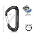 Gabbro Carabiner Clip Heavy Duty 2697Lbs, 4 Pcs 3'' Large Lightweight Aluminum Caribeaners With Keychain Hook Ring - Black