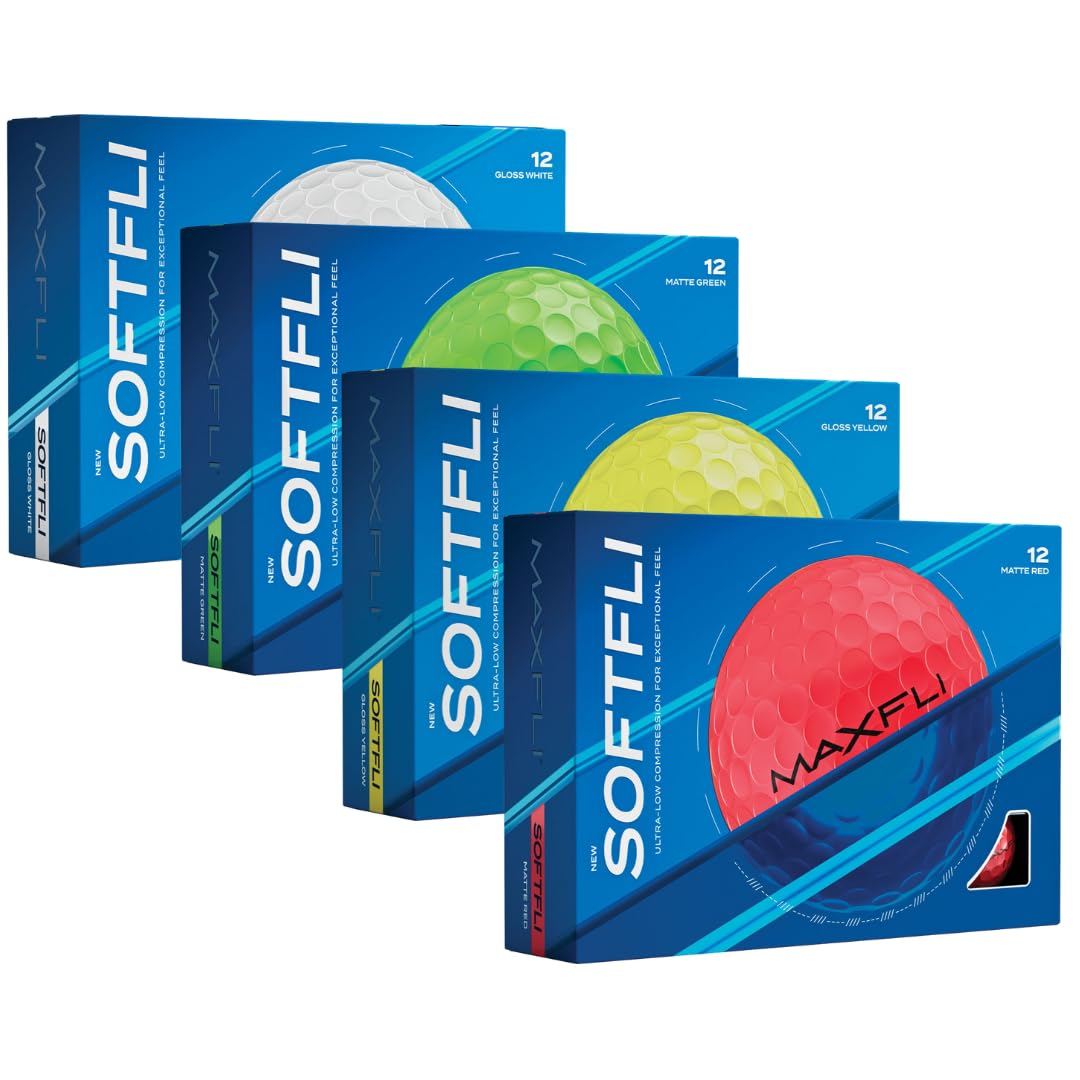 Maxfli Softfli Gold Golf Balls, 48-Pack (12 Gloss White, 12 Gloss Yellow, 12 Matte Green, 12 Matte Red) - Soft Feel, High Visibi