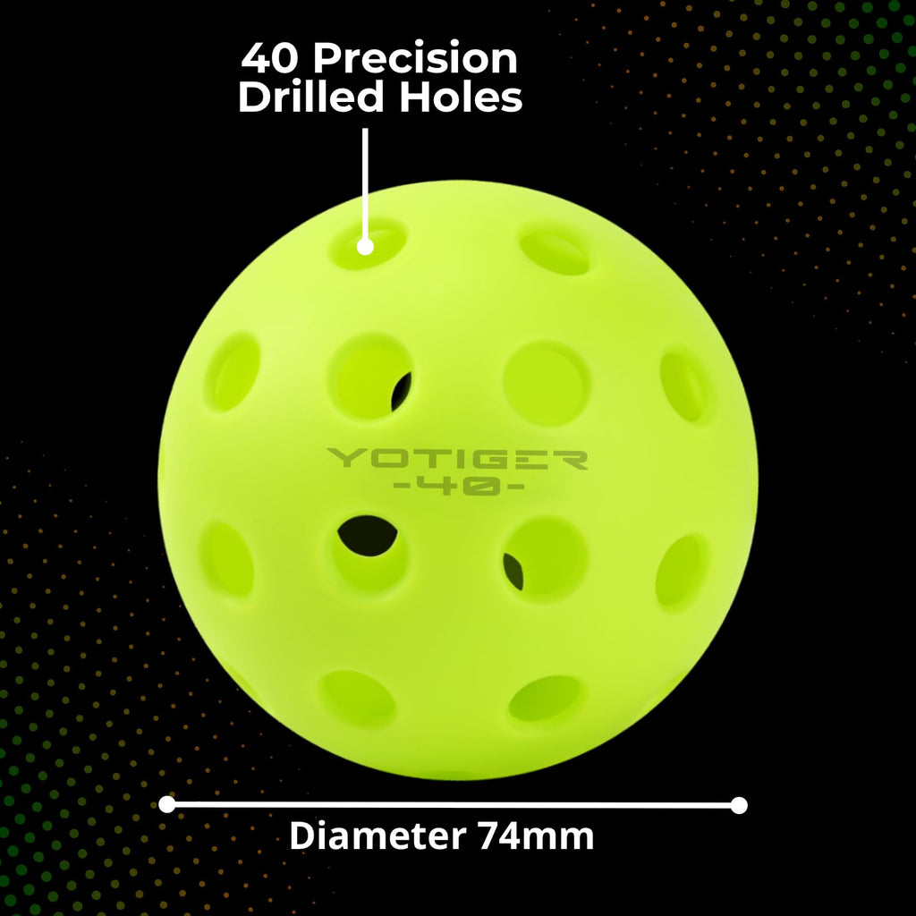 Yotiger Pickleball Balls, 12 Pack 40 Holes Outdoor Pickleball Balls, High Visibility And Bounce, Stylish And Durable Pickleball