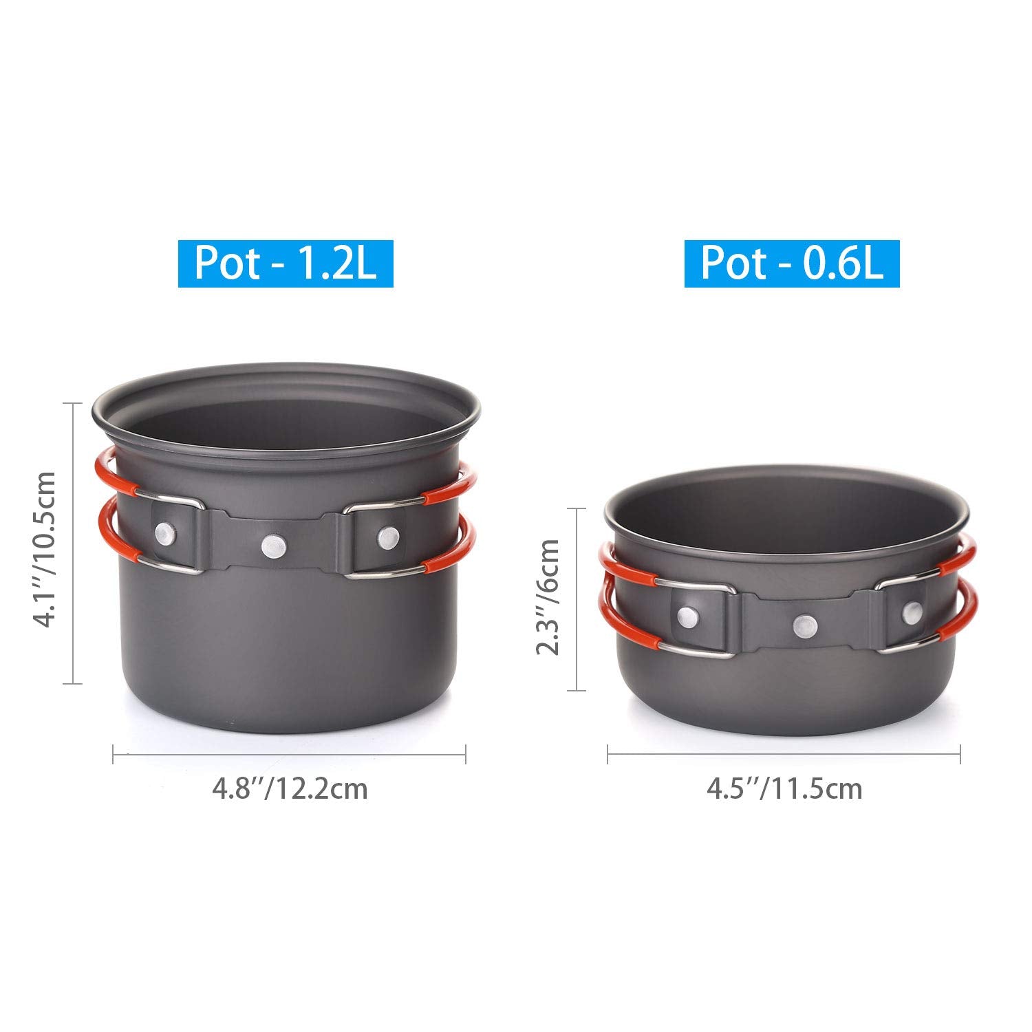 Odoland 6Pcs Camping Cookware Mess Kit With Lightweight Pot, Stove, Spork And Carry Mesh Bag, Great For Backpacking Outdoor Camp