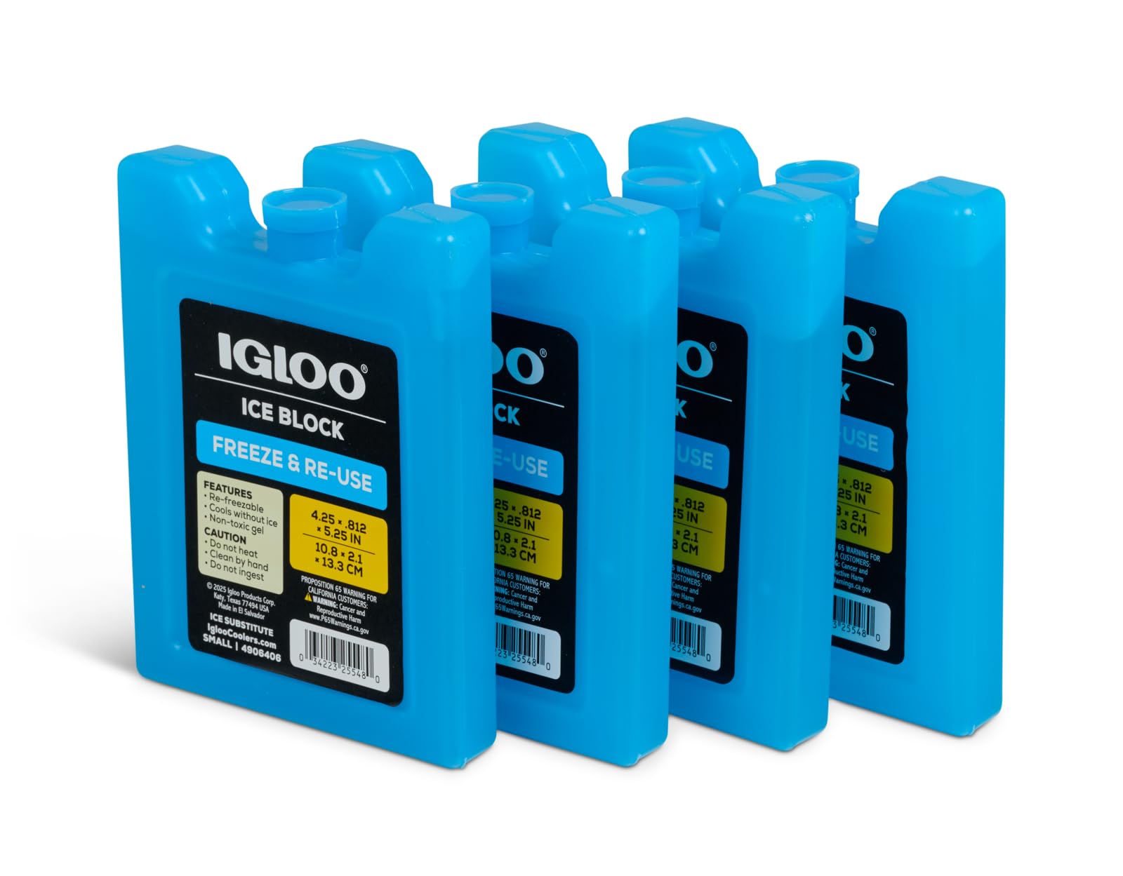 Igloo Small Maxcold 4 Pack Ice Block, Reusable Ice Packs for Coolers, Freezer Pack, Cold Packs for Coolers, Long Lasting Ice Blo