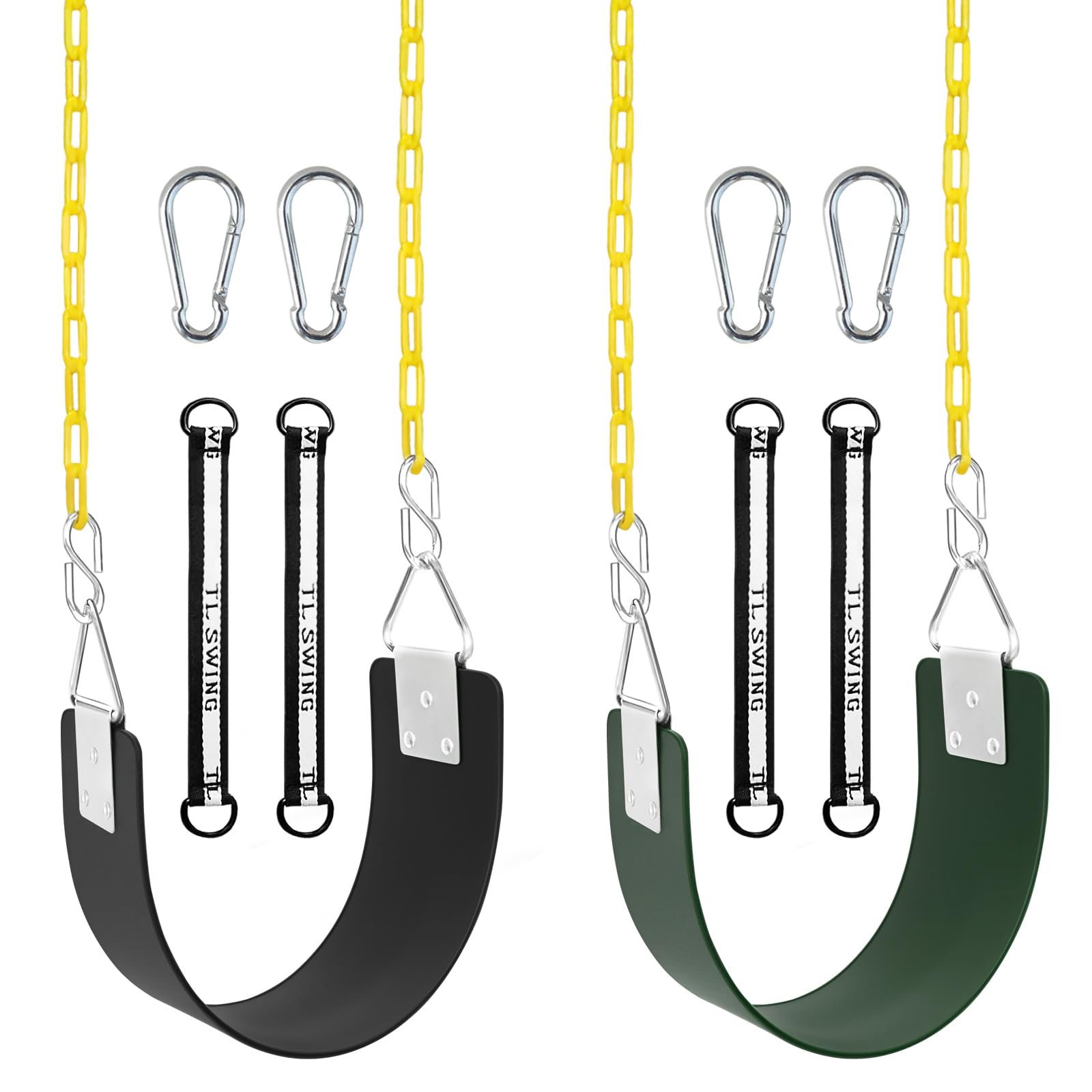 Swing Set Seat with Metal Triangle Ring & 66Inch Anti-Rust Chains, Tree Swing Accessories with Snap Hooks & Hanging Straps, Supp