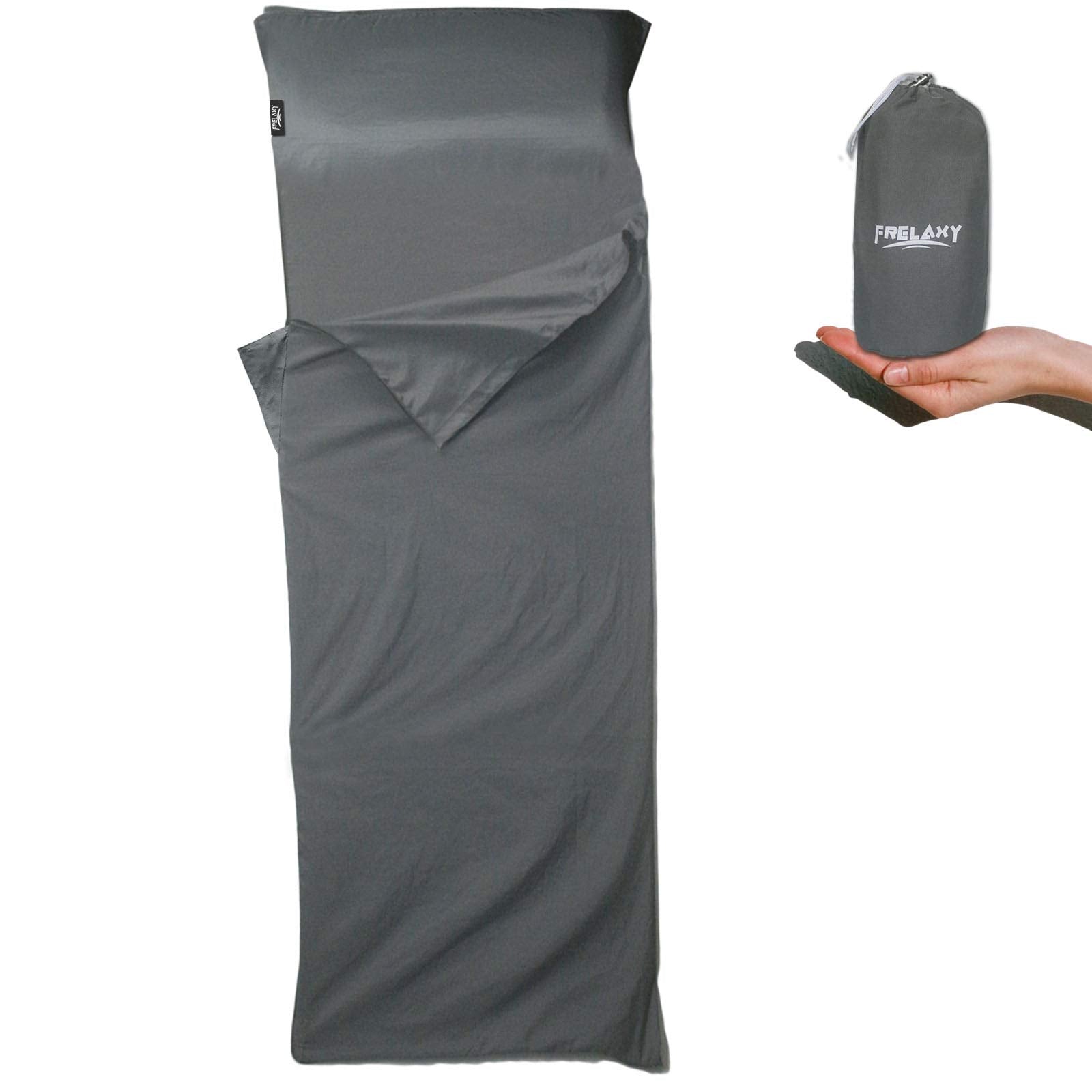 Frelaxy Sleeping Bag Liner, Warm Weather Ultralight Comfy & Easy Care Travel & Camping Sheet With Pillow Pocket, 4 Seasons Cold,