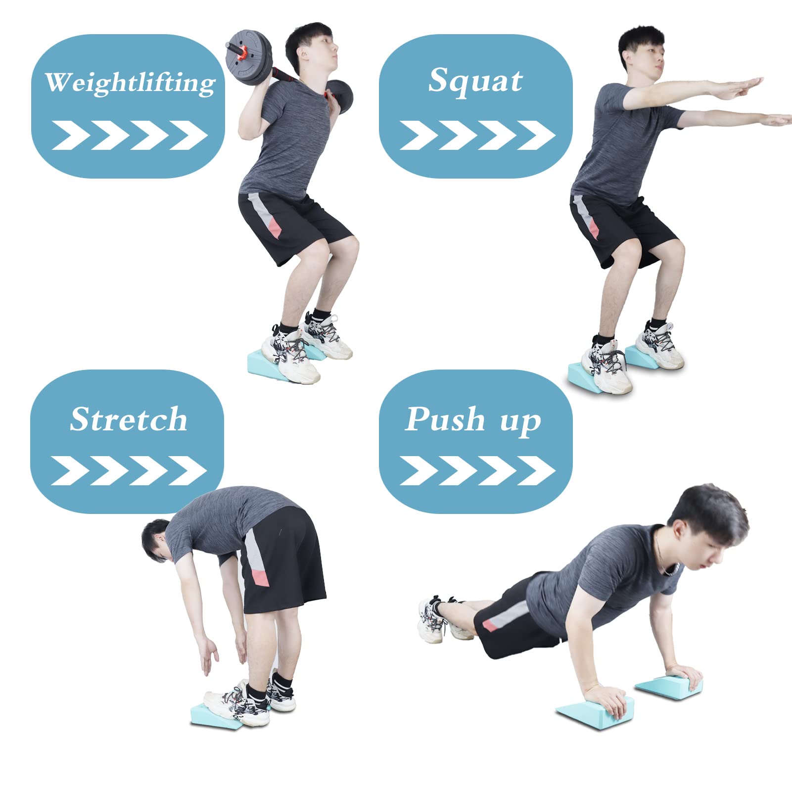2 Pack Squat Wedge Blocks - Non Slip Professional Squat Ramp For Heel Elevated Squats Calf Raises Platform, For Men Women, Slant