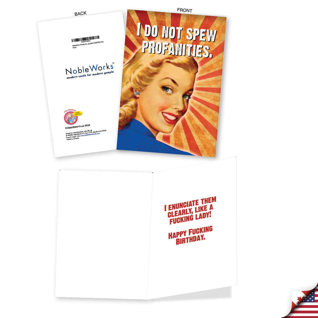 Nobleworks Assorted 3 Pack, Funny Naughty Retro Birthday Cards For Women With 5 X 7 Inch Envelopes (3 Designs, 1 Each) Laughing