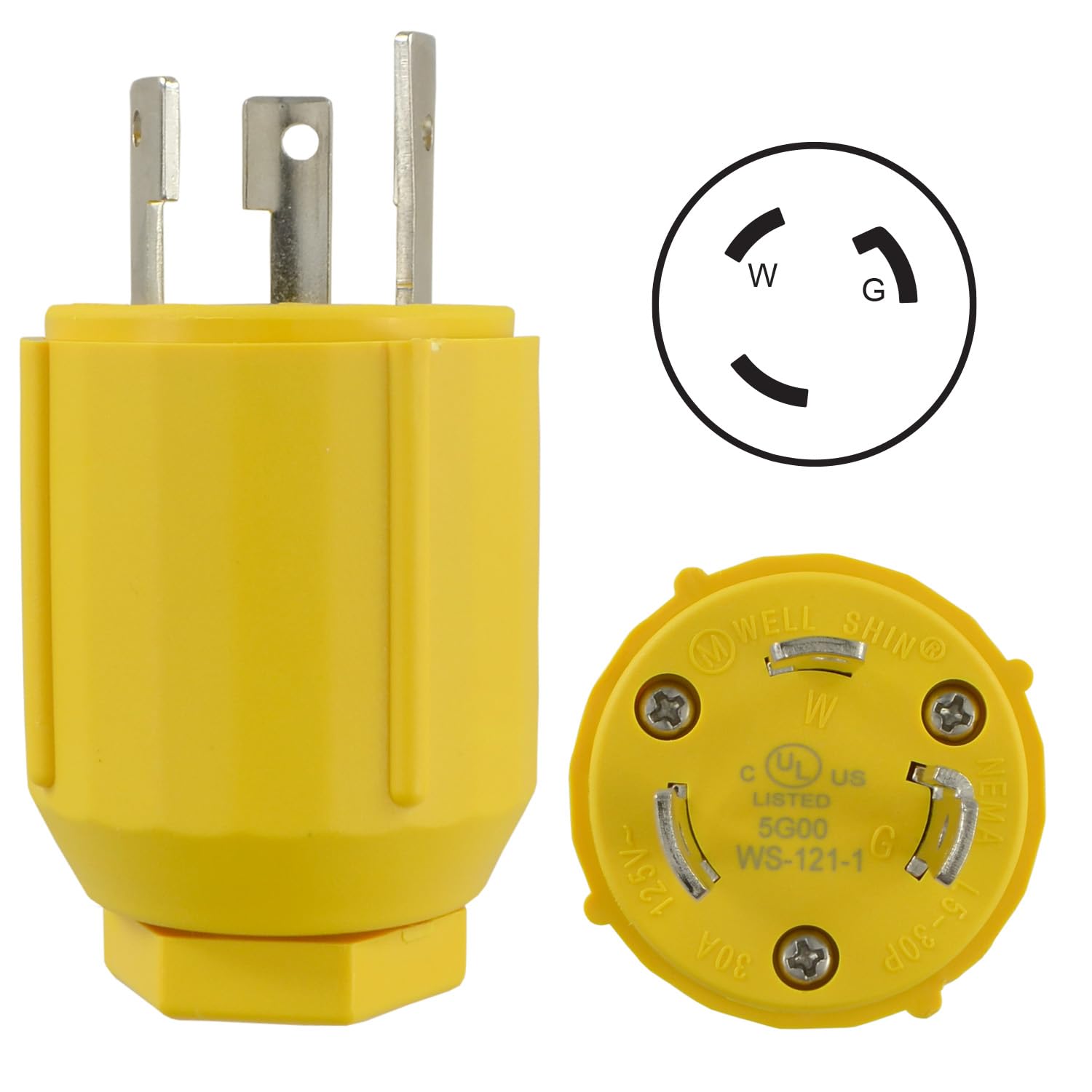 Conntek 60311-Yw L5-30P Replacement Assembly Plug, 30 Amps 125 Volts, Ul Listed,Yellow