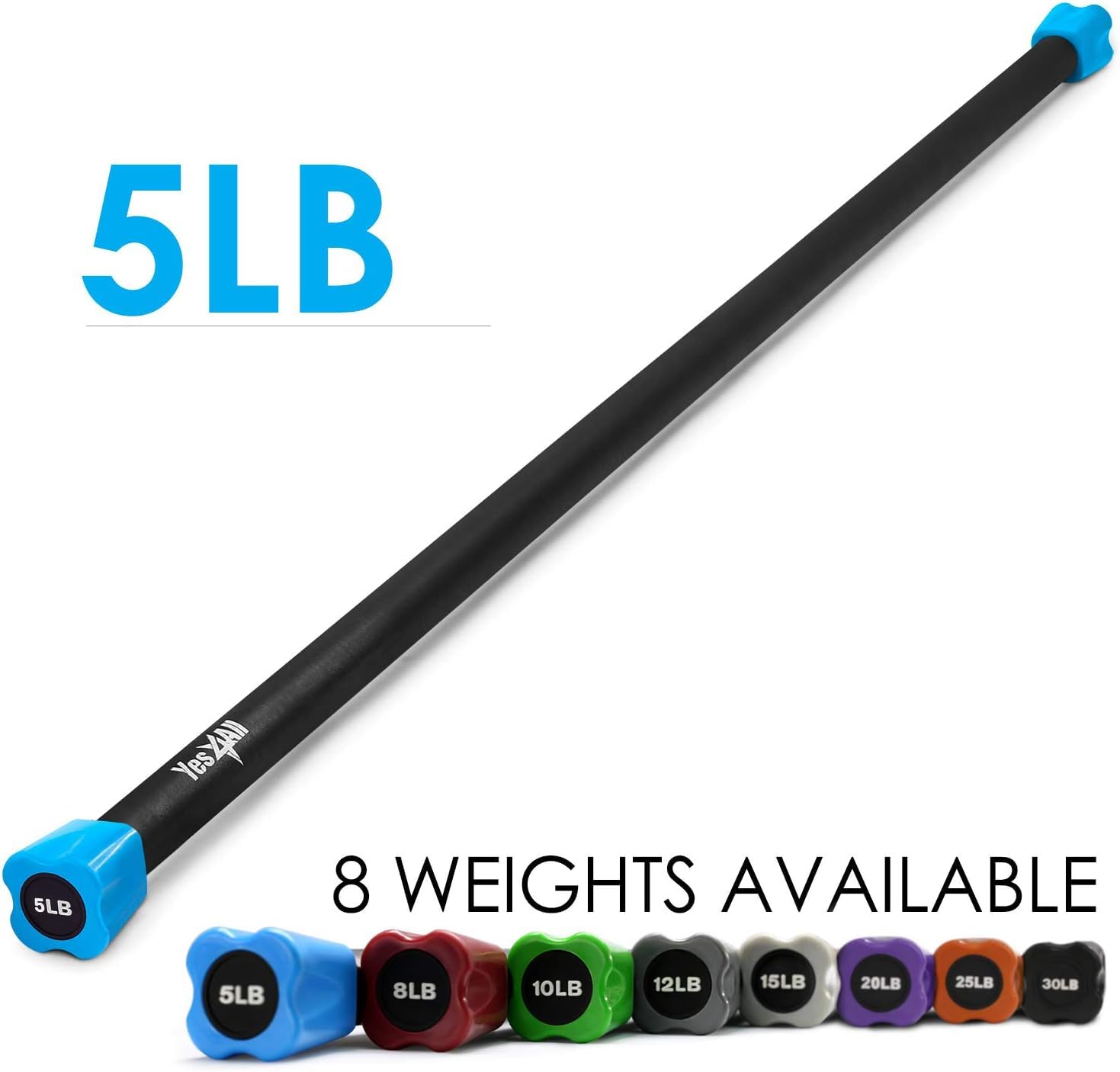 Yes4All Total Body Workout Weighted Pilates Bar, Body Bar For Exercise, Therapy, Aerobics, And Yoga, Strength Training, 5Lbs