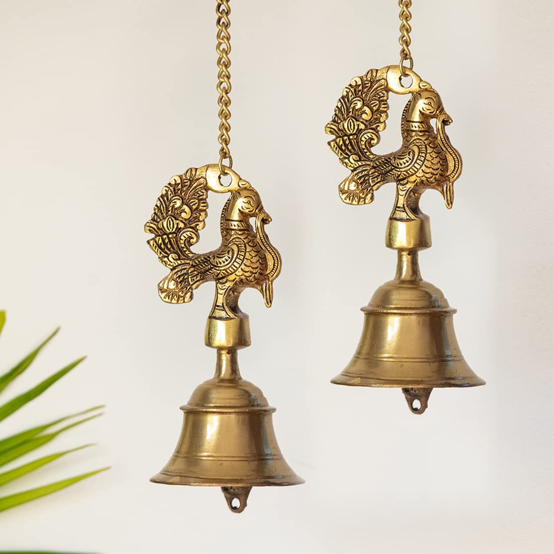 Exclusivelane Peacock Brass Decorative Hanging Bells For Home Decoration (Set Of 2, Pure Brass, 3.7X 3.7 X 7.7 Inch, 2.2 Kg) |