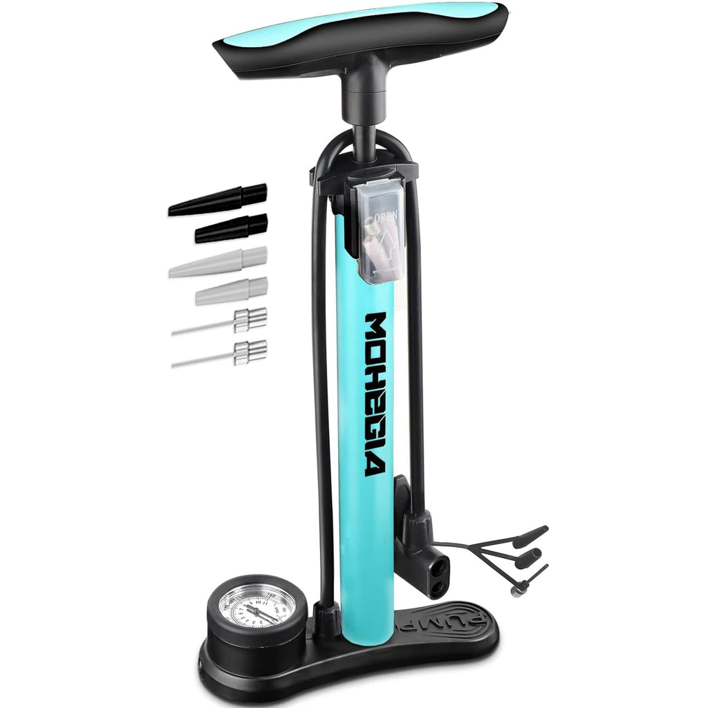 Mohegia Bike Floor Pump With Gauge,Air Bicycle Pump Inflator With High Pressure 160 Psi,Fits Schrader And Presta Valve/Blue