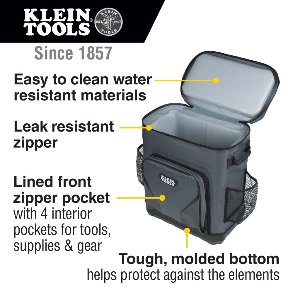 Klein Tools 62810Bpclr Cooler Backpack, 30 Cans Insulated Backpack Cooler, Rugged Bottom, Ideal For Jobsite, Hunting, Camping Or