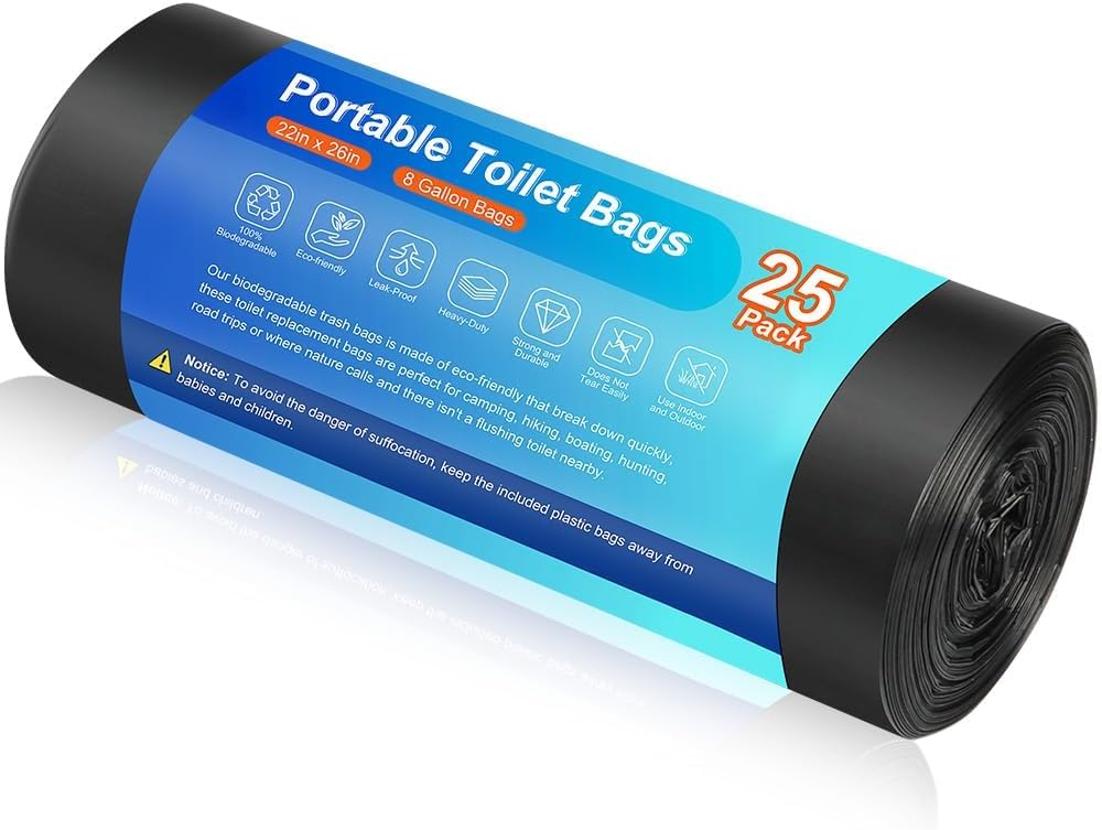 Siewl 25 Portable Camping Toilet Bags, Biodegradable Compostable Thickened For 5 Gallon Bucket Toilet