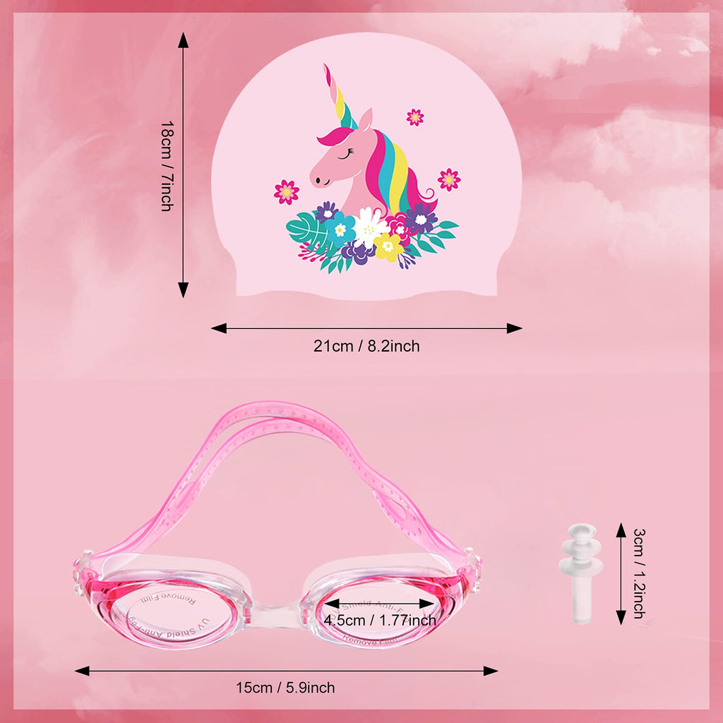 4 Pieces Swim Cap Kids Unicorn Silicone Waterproof Age 2-12 Cute Swim Caps With Goggles For Long And Short Hair Kids Children Bo