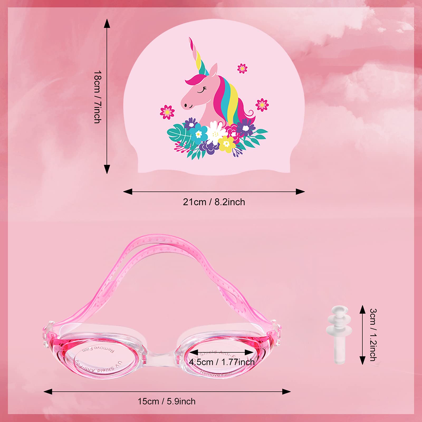 4 Pieces Swim Cap Kids Unicorn Silicone Waterproof Age 2-12 Cute Swim Caps With Goggles For Long And Short Hair Kids Children Bo