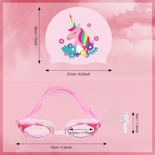 4 Pieces Swim Cap Kids Unicorn Silicone Waterproof Age 2-12 Cute Swim Caps With Goggles For Long And Short Hair Kids Children Bo