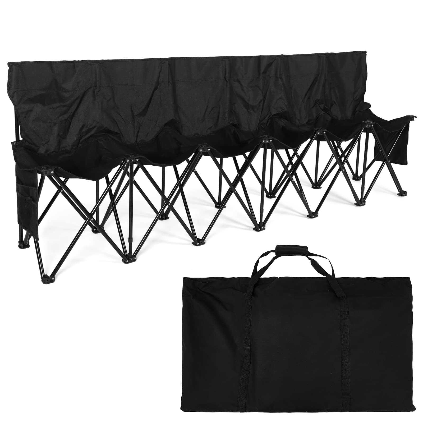 Kigley 6 Seats Folding Soccer Bench Chair Portable Team Sports Sideline Bench for Football Camp Travel Events Outdoor Seating wi