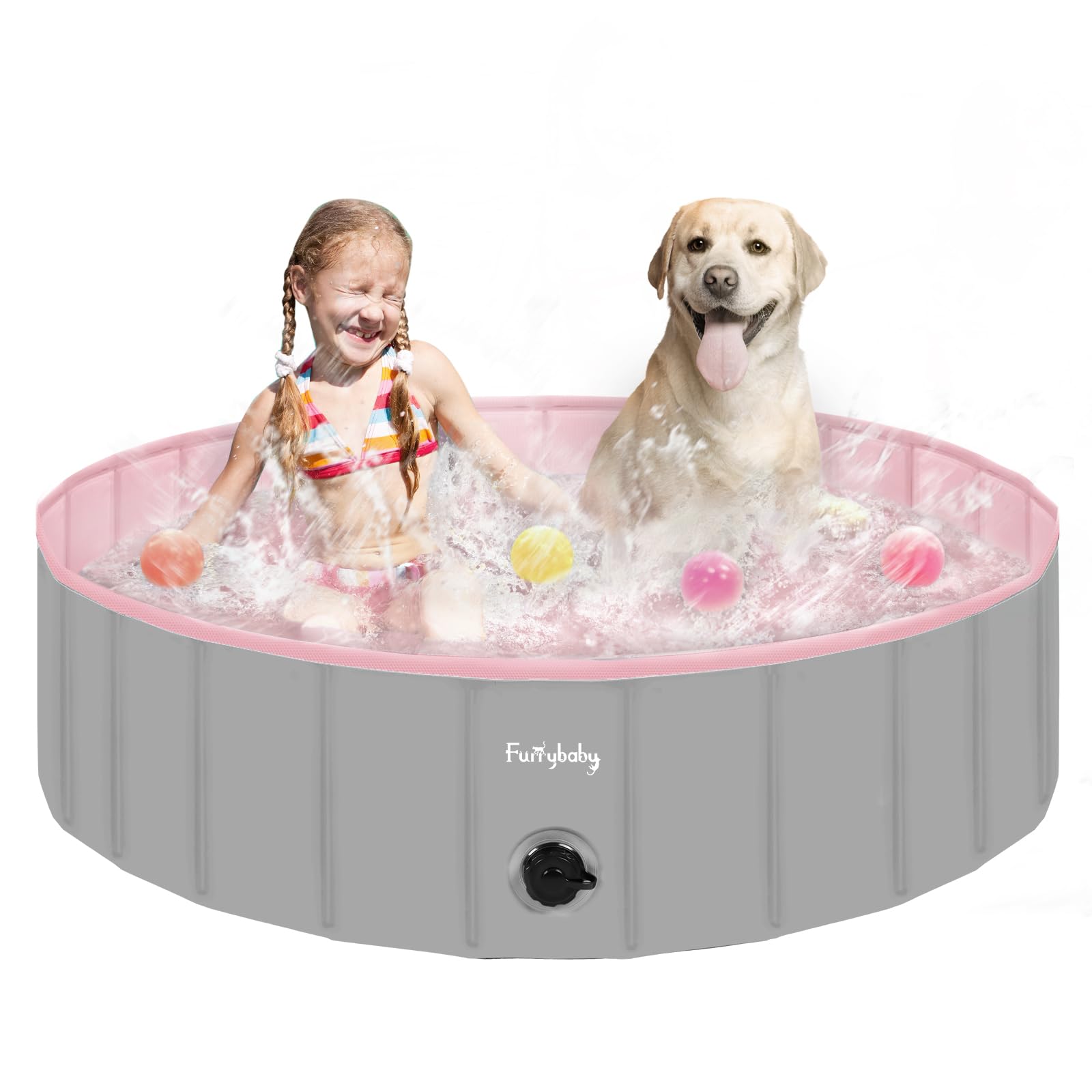 Furrybaby Dog Pool, Kiddie Pool Hard Plastic Foldable Dog Pools for Large Dogs Portable Pet Doggie Wading Swimming (Pink 47'') I