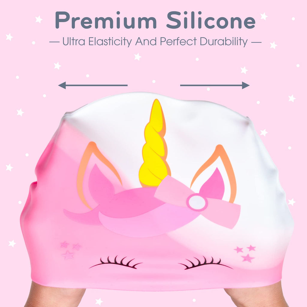 2 Pcs Kids Swim Cap Silicone Swimming Cap For Boys Girls (Age 3-12) Cover Ears Waterproof Bathing Cap Keep Hair Dry Swimming Hat