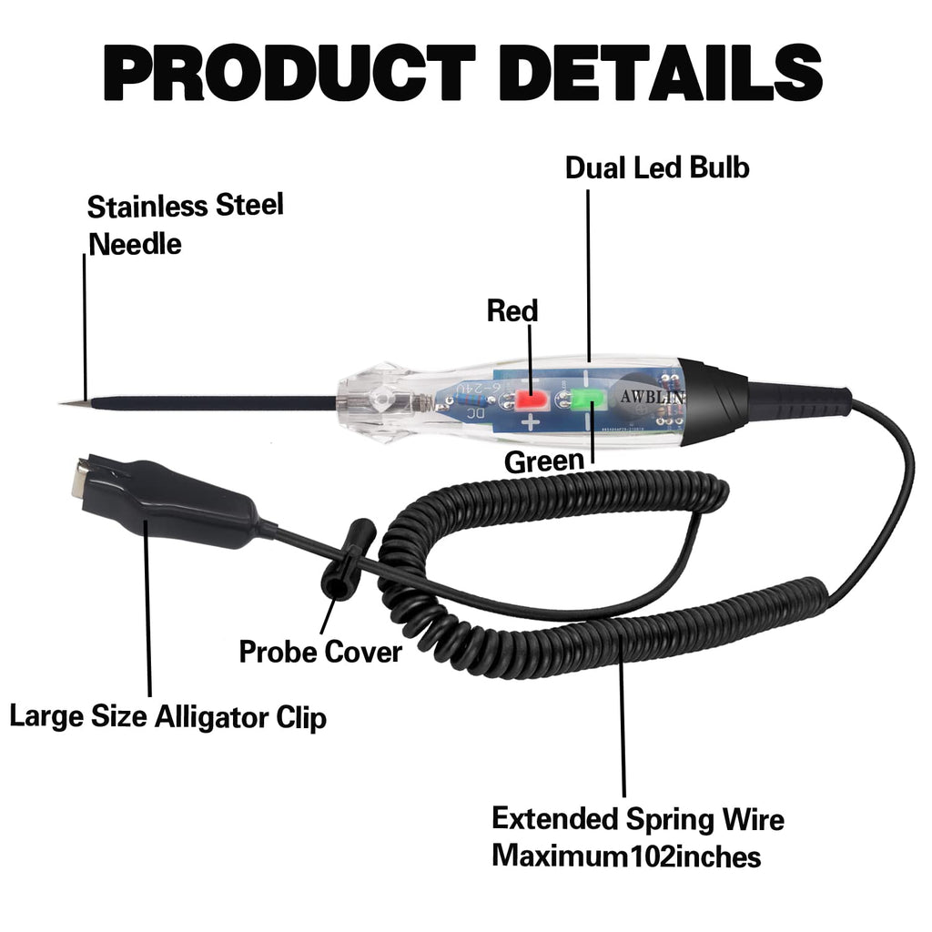 Awblin Automotive Buzzer Test Light, Dc 6-24V Dual Color Led Bulb Auto Circuit Tester, Electric Tester Light Tool Probe For Car