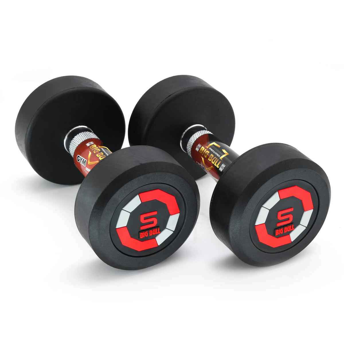 BIGBULL Rubber Coated Solid Round Dumbbell (Sold In Pair) (5 Kg x 2pc (Total = 10 kg), RED), Fixed