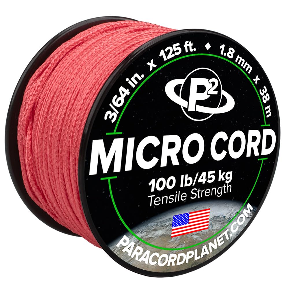 Paracord Planet Micro Paracord - Thin Braided Cord For Crafting, Fishing, And Diy Projects In 125 Ft Spools - Salmon