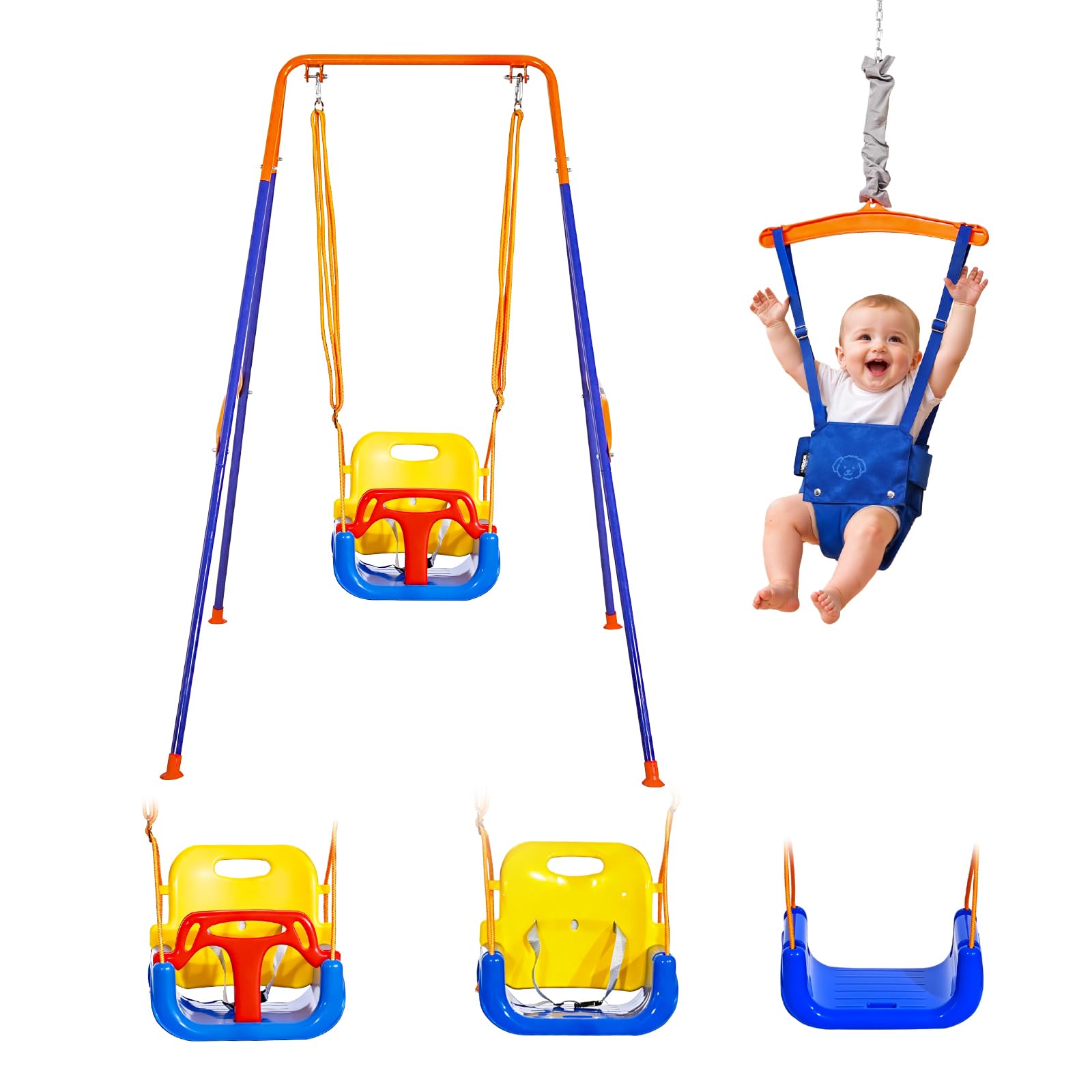 VEVOR Toddler Swing and Jumper, 2 in 1 Swing Set and Bouncer, Thick Plastic Seat with Foldable A-Frame Metal Stand, Reinforced w