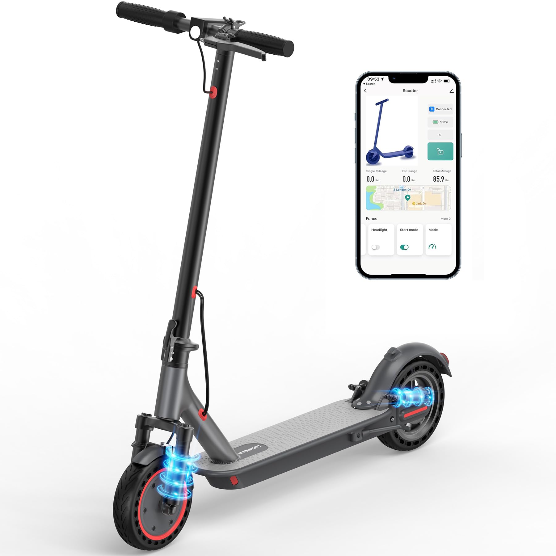 MAXSHOT Electric Scooter Adults & Big Kids, 350W Powerful Motor, Top Speed 16/19MPH, 12/16/19/21Miles Range, 8.5 Solid Tires Fol