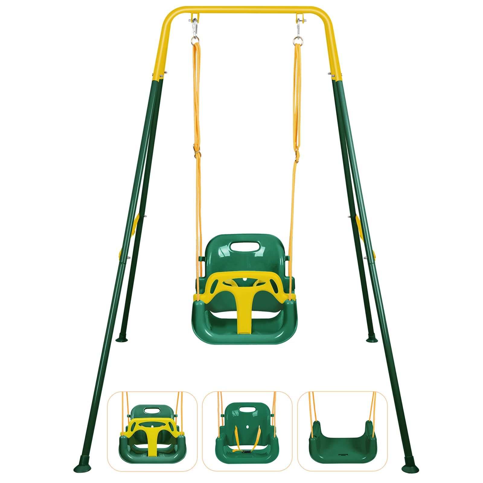 3-in-1 Toddler Swing Set, Foldable A-Frame Swing for Outdoor Indoor Play, Easy to Assemble and Store for Aged 6 Months to 10 Yea