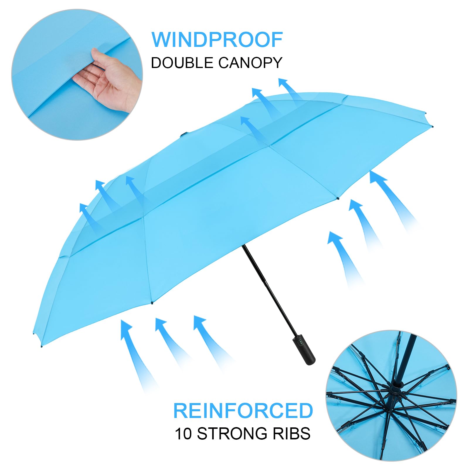G4Free 46 Inch Large Golf Umbrella Compact Reverse Travel Umbrella Automatic Open Close (Sky Blue)