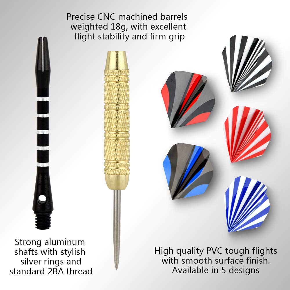 Linkvisions Steel Tip Darts Set, 18 Grams, 15 Pack Steel Barrels