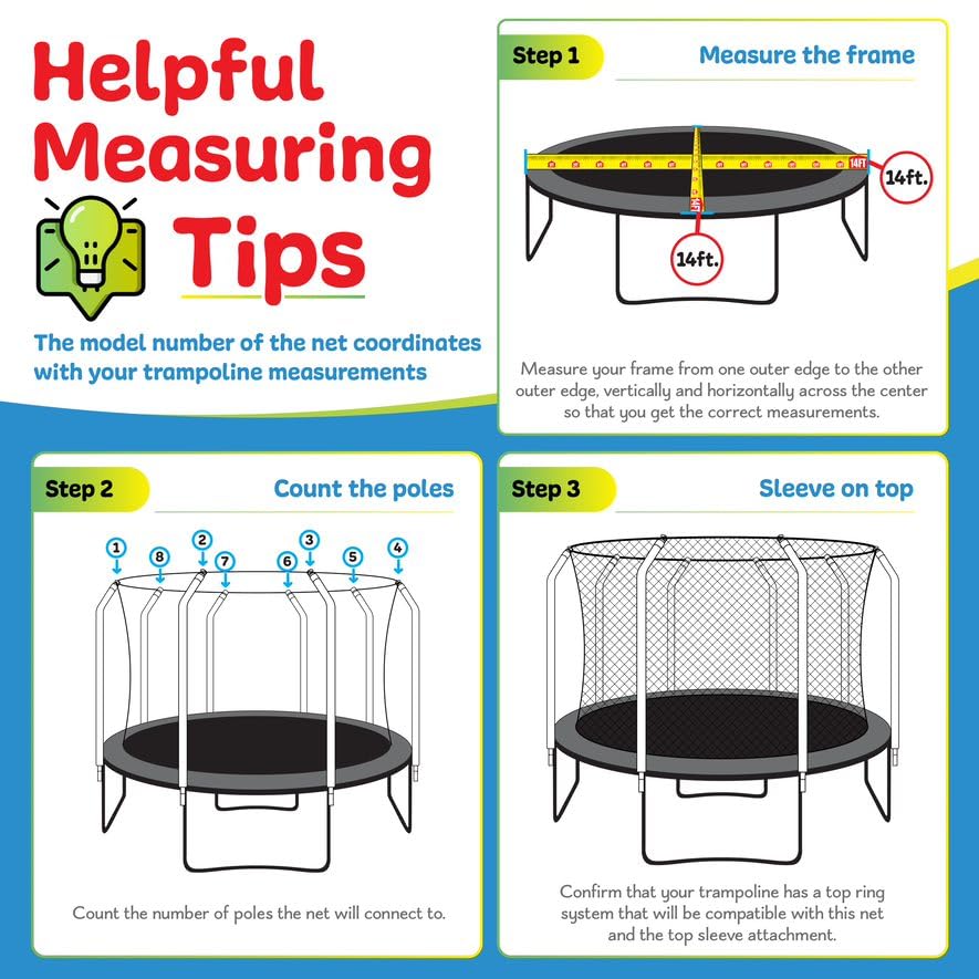 Machrus Upper Bounce Trampoline Net Replacement 8Ft 10Ft 11Ft 12Ft 13Ft 14Ft 15Ft 17Ft- Safety Net For Top-Ring Enclosure System