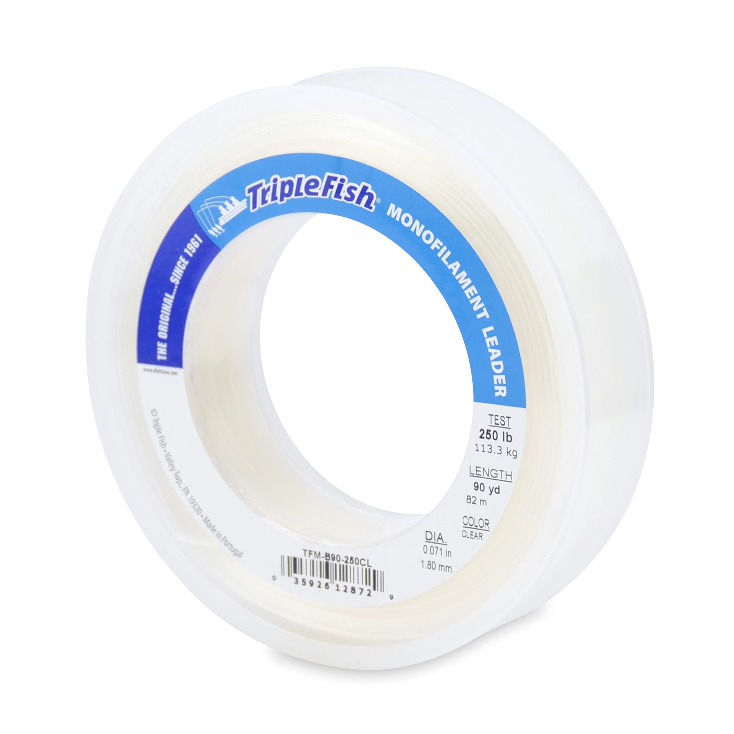 Triple Fish Monofilament Leader, 250 Lb / 113.4 Kg Test, .071 In / 1.80 Mm Dia, Clear, 90 Yd 82 M