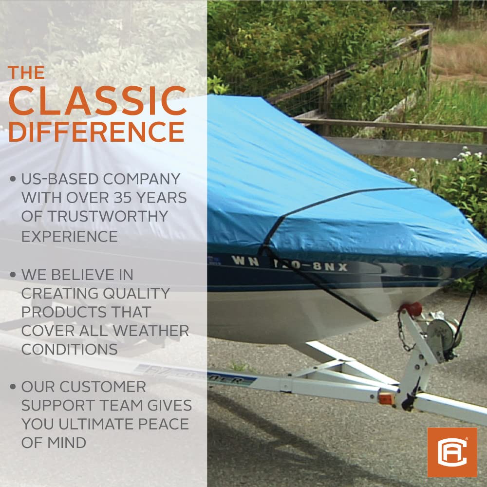 Classic Accessories Stellex All Seasons Boat Cover, Fits Boats 12 - 14 L x 68 W, Trailerable Boat Cover with Polyester Fade-Re