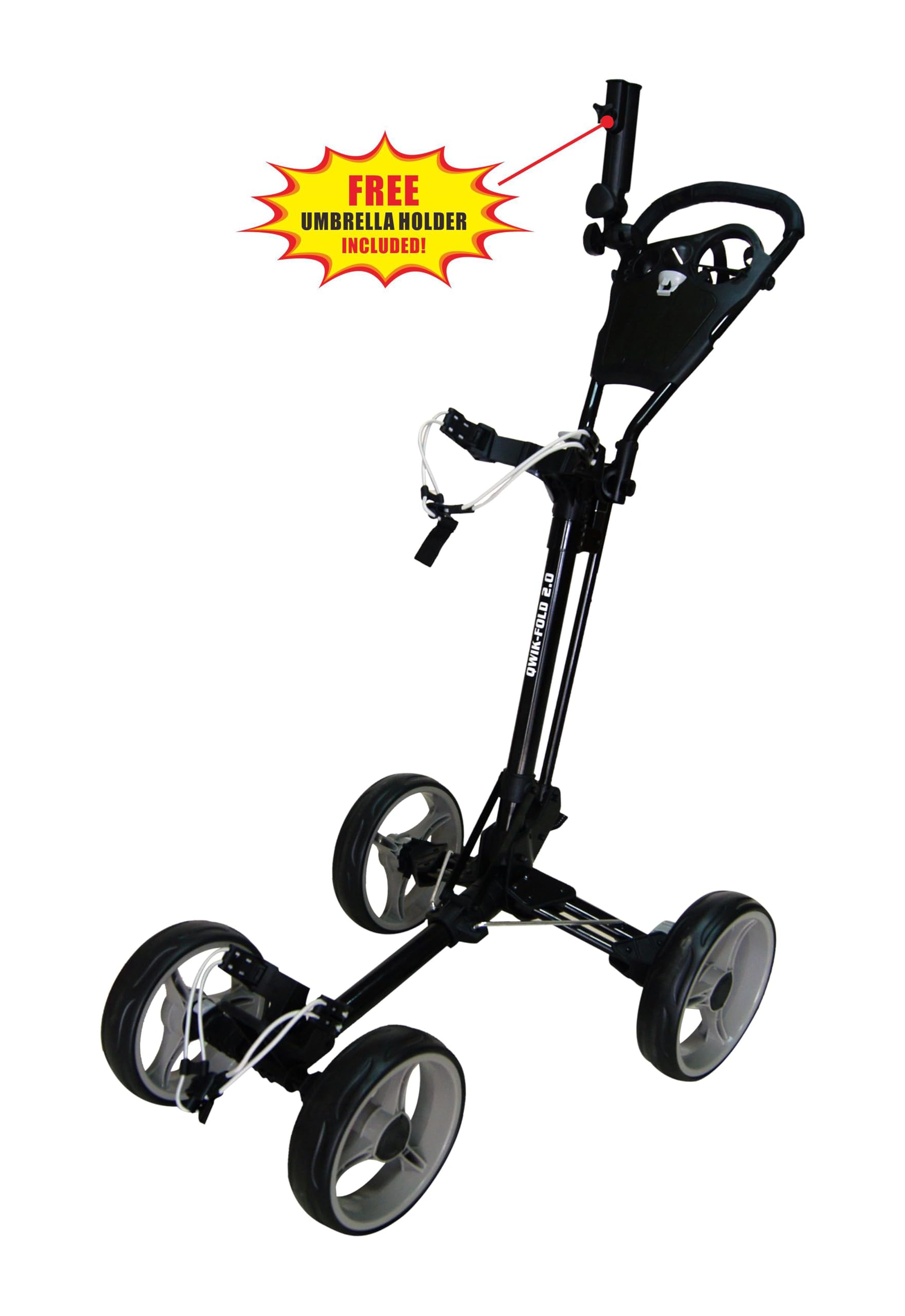 Qwik-Fold 4 Wheel Folding Push Pull Golf Cart - Foot Brake - One Second To Open & Close! (Black/Charcoal)