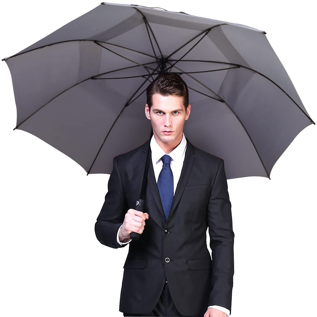 G4Free 62 Inch Automatic Open Golf Umbrella Extra Large Oversize Double Canopy Vented Windproof Waterproof Stick Umbrellas(Grey)