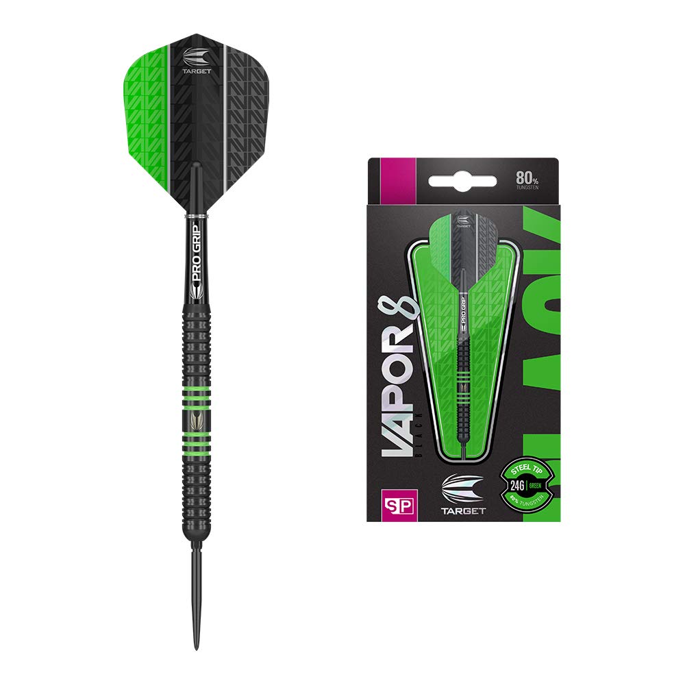 Target Darts Vapor 8 Black Green 22G 80% Tungsten Swiss Point Steel Tip Darts Set, Green/Black