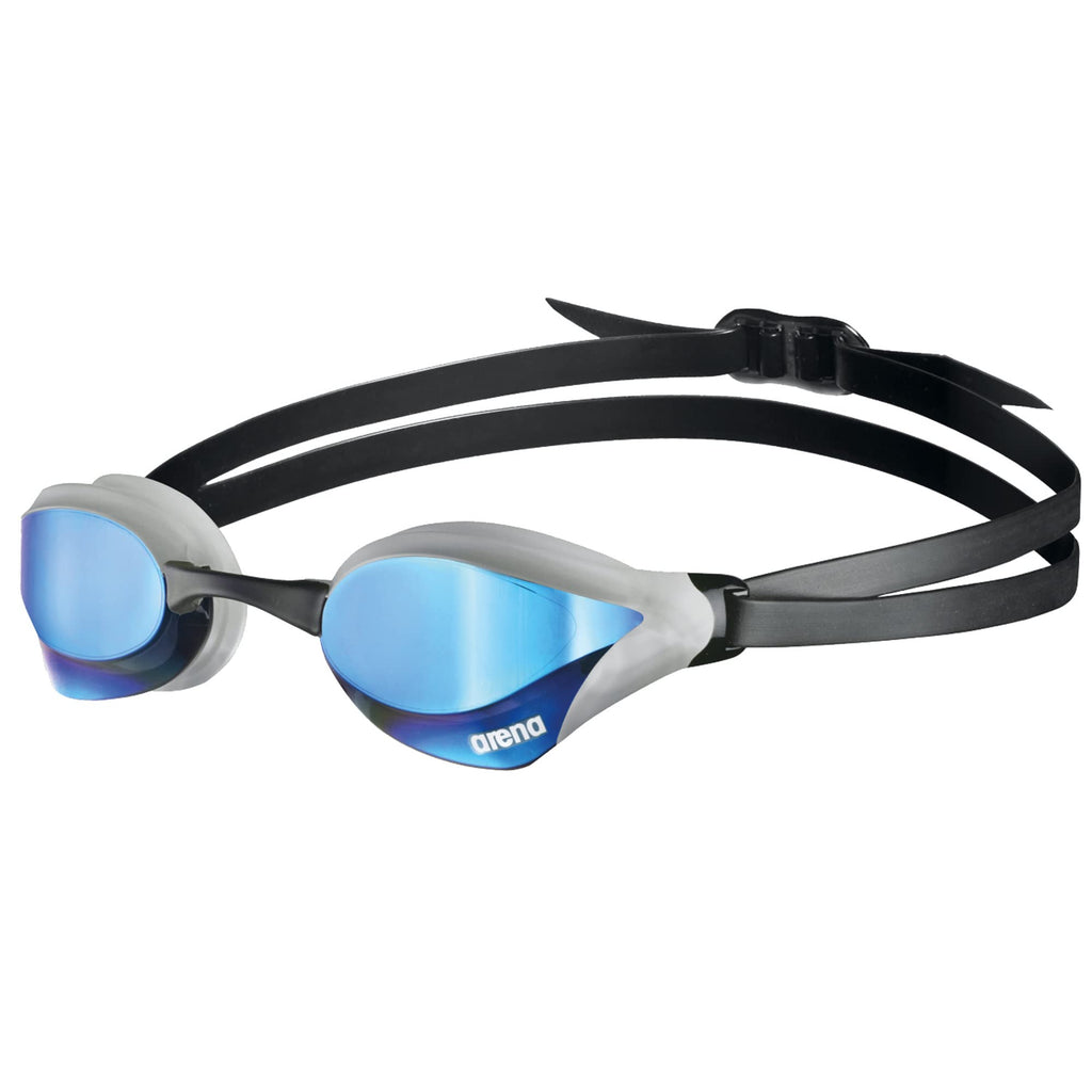 Arena Unisex Cobra Core Swipe Anti-Fog Racing Swim Goggles For Men And Women Polycarbonate Mirror Lens, Blue/Sliver