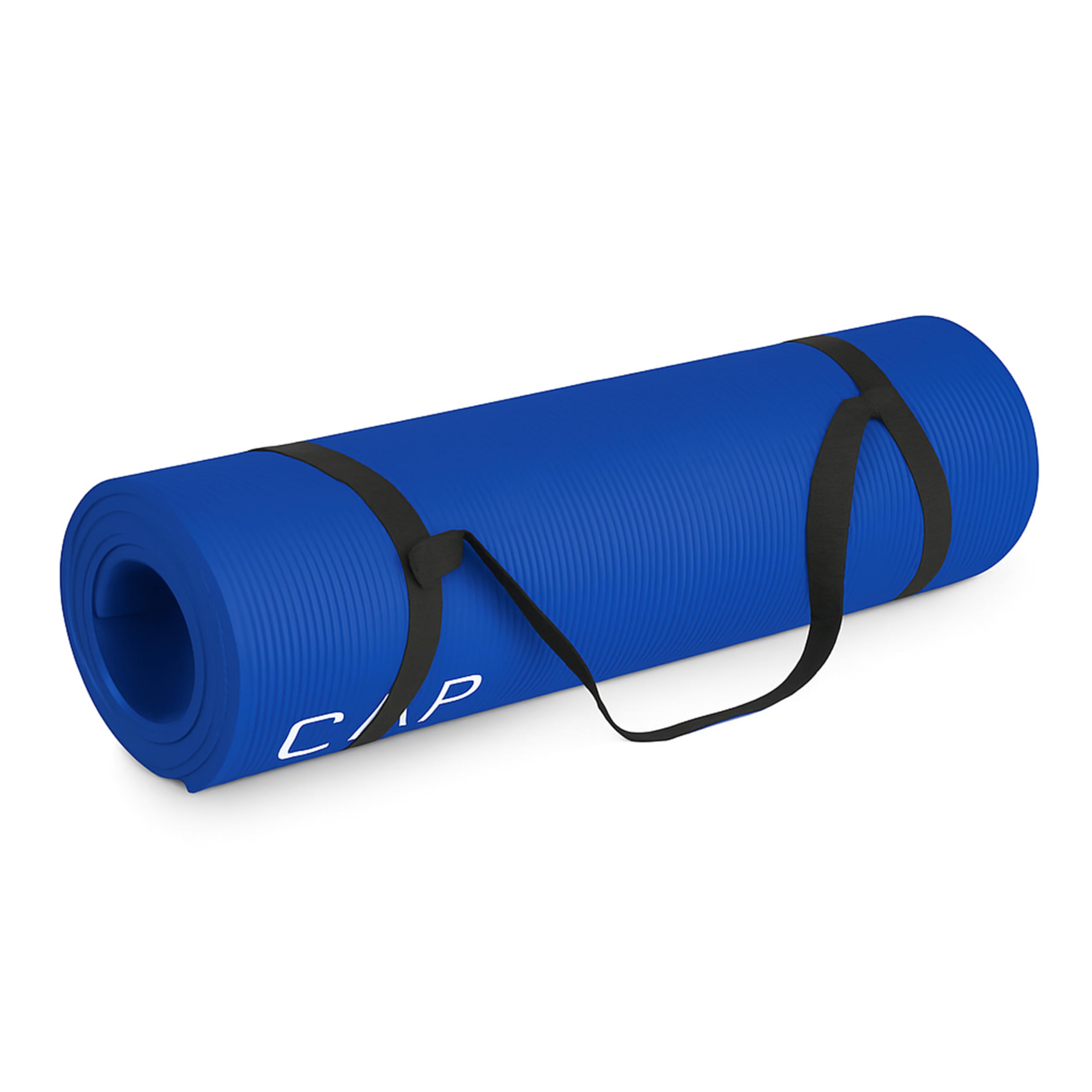CAP Barbell High Density Exercise Yoga Mat with strap, 68x24x1/2 - Blue