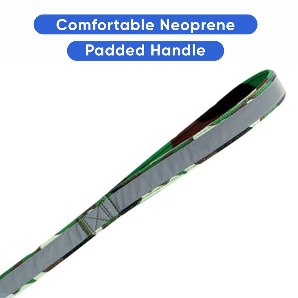 Pawtitas 6 Ft Padded Dog Leash With Comfortable Neoprene Padding Handle - Camo Green Lead  Medium Reflective Dog Leash With High