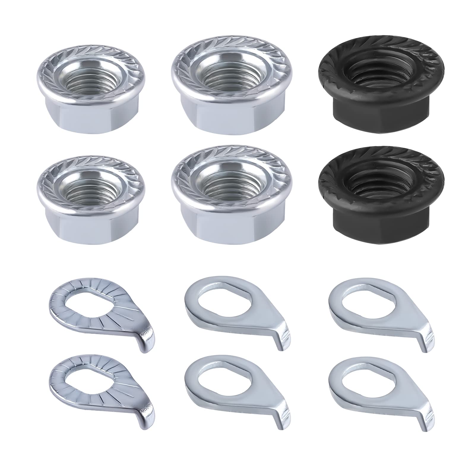 Savita 12Pcs Bike Wheel Axle Nut And Bicycle Hub Safety Washer Kit, Carbon Steel M8/M9.5/M10 Bicycle Hub Flanged Axle Nuts Bicyc